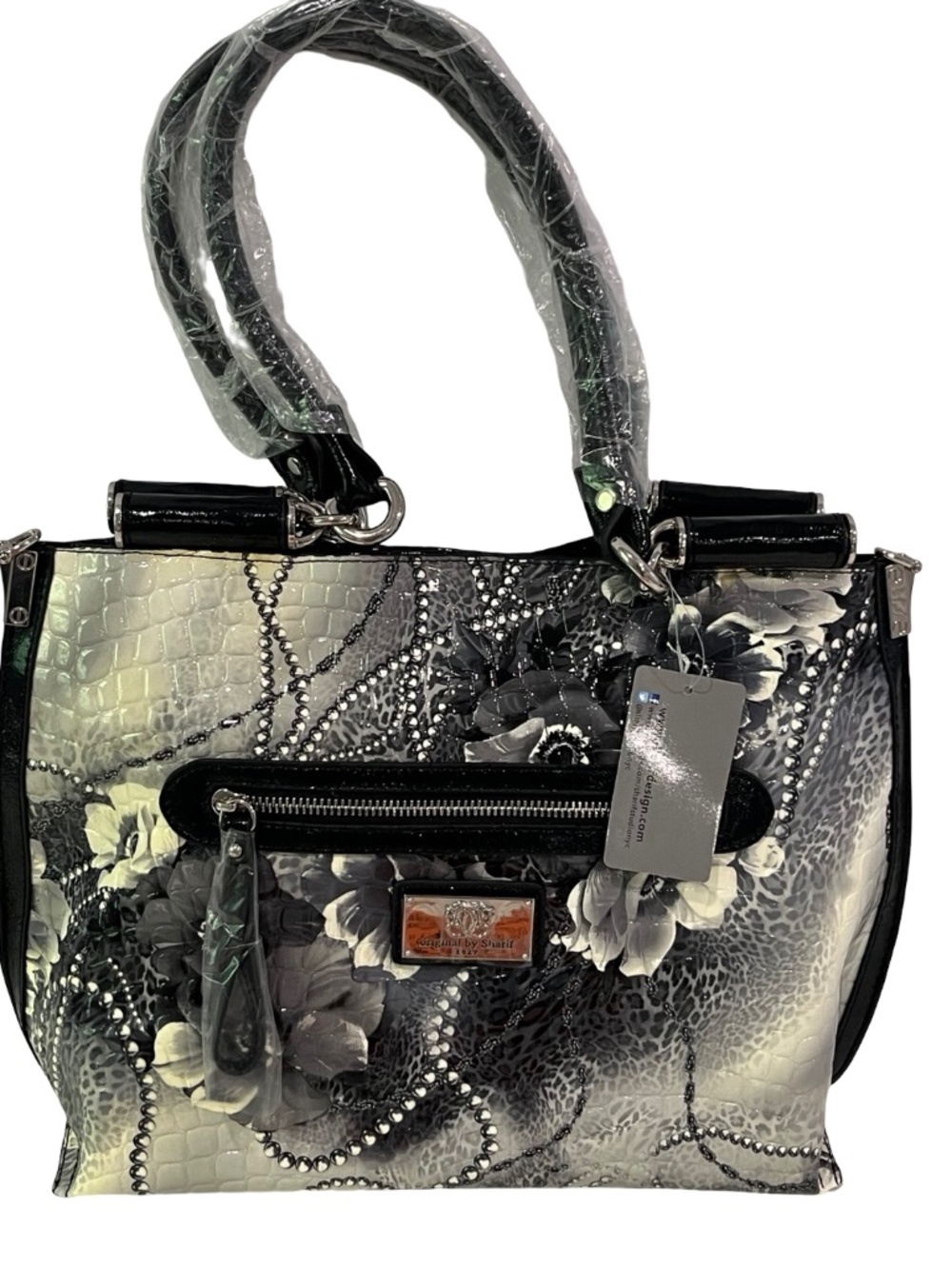 NWT Original by Sharif Shoulder Handbag Purse Floral Black Gray w/Shoulder Strap